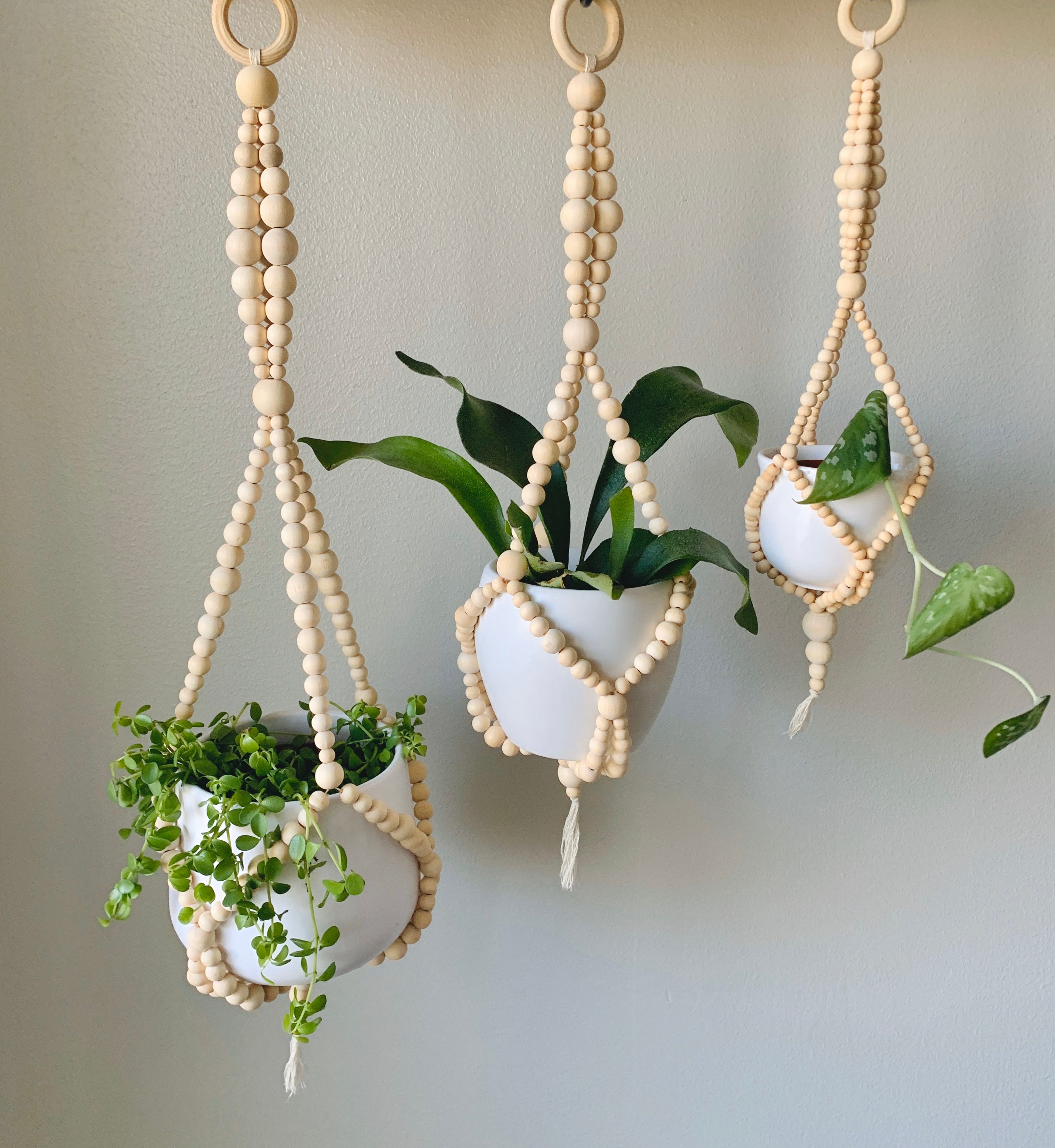 Beaded Plant Hangers S/M/L Wooden Beaded Planter Handmade Etsy
