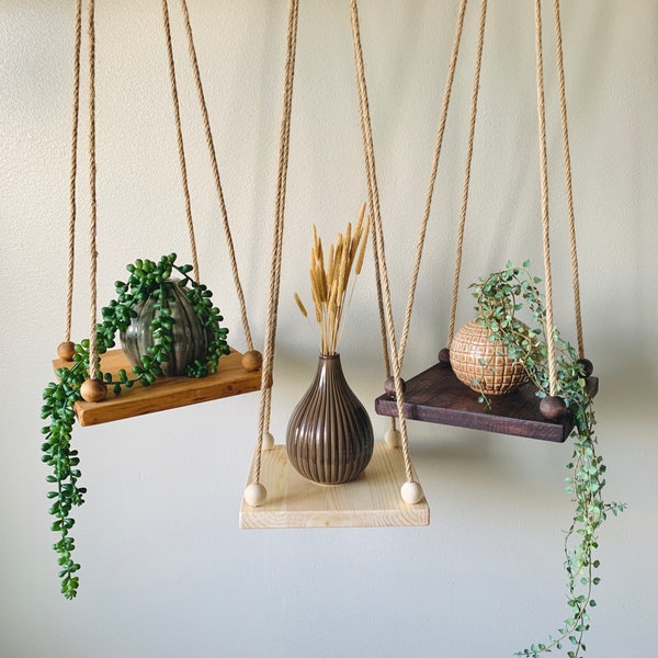 Hanging Shelf | Plant shelf | Macramé Shelf | Floating shelf | Beaded shelf | Round | Plate Shelf | Wooden shelf | Minimalist | Plant hanger