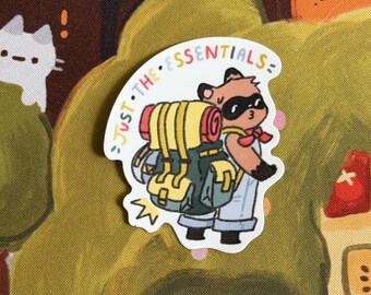 Backpacking Raccoon "Just the Essentials" Weatherproof Vinyl Decal Sticker