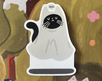 Pegatina de GhostCat / Gato lindo / Pegatina resistente a la intemperie / Pegatina de vinilo / Mate / Serie de pegatinas con arte de gatos / Pegatina de Halloween