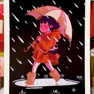 Rainy Days Illustration | Digital Art | Girl and Cat Art Print | Office Art Decor | Spring/Fall Vibes | Home Decor |