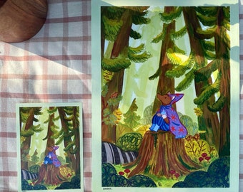 Wizard fox in the Forest | Art Print 11x15 or 5x7 | Cute fox illustration