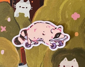 Calcomanía de vinilo mate resistente a la intemperie con diseño de mapache para patineta