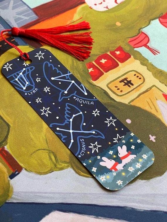 The Summer Triangle Constellations Bookmark with Tassel | Matte Velvet | 16pt Cardstock