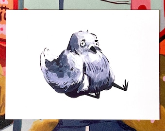 Quarter-life Crisis Pigeon Mini Print, Office Decor,  pigeon Art, Desk Stationery