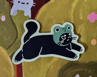 Froggo Cat Sticker | Cute Cat Hat | Weatherproof Sticker | Vinyl Sticker | Matte | Cat Art Sticker Series |