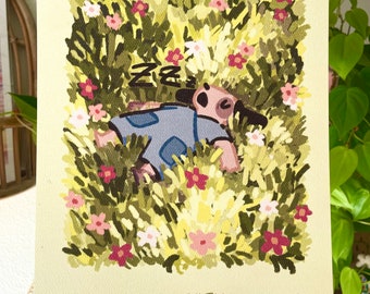 Snoozing Pup Art Print 8x10