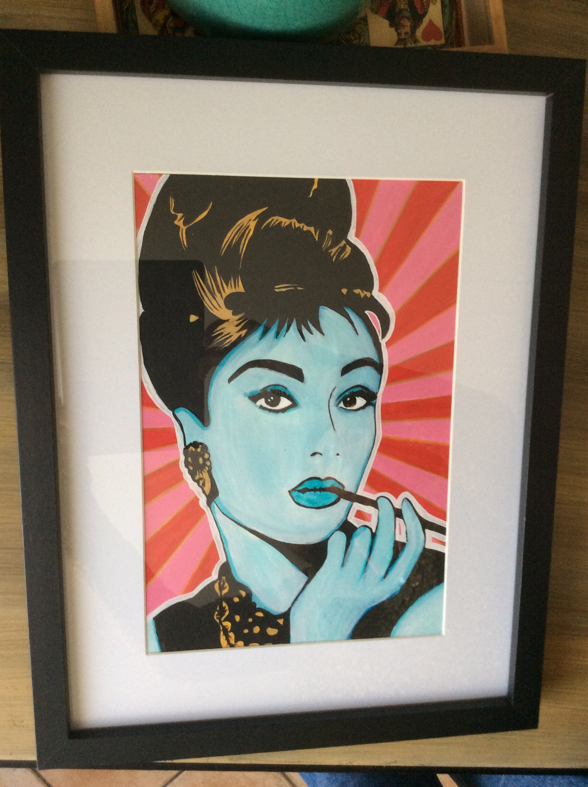 Peinture Originale Lady Gaga Se Prend Pour Audrey Hepburn Format A4 Encadrée