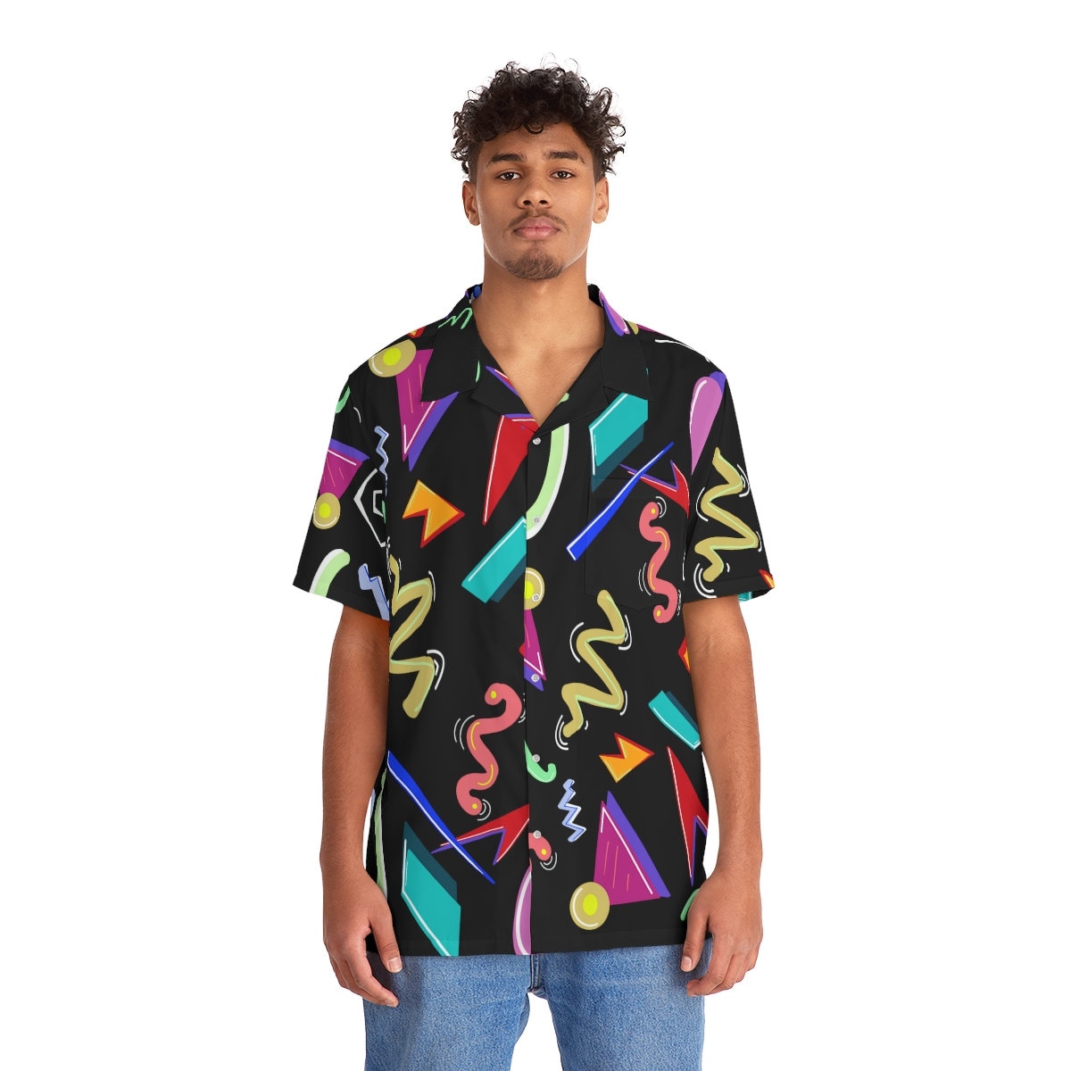 Discover 80s Classic Geometry Funky Abstract Colored Design Hawaiian Shirt