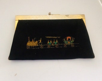 Black bag with train embroidery