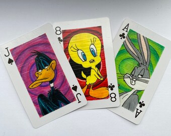 Three CUSTOM Hand Drawn Playing Cards