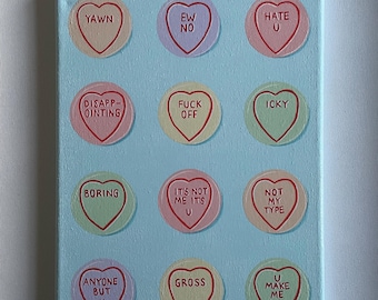 Hand Painted Love Hearts Canvas Painting