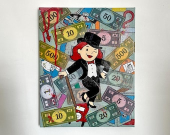 Hand painted canvas - “Mrs Monopoly”