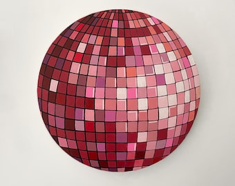 Hand Painted Pink Discoball Canvas Painting