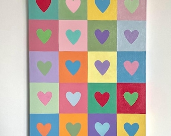 Hand painted hearts canvas - “LUV”