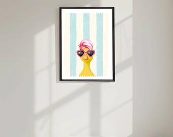 Just Ducking Chill Bathroom Print: Bathroom Duck Wall Art
