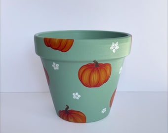 Hand Painted Pumpkin Plant Pot - Autumn Decor