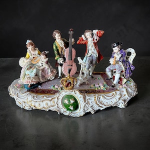 Rare Antique Sitzendorf German Porcelain Figurine - Authentic - Group Music - Large 19” Hand Painted Lace Rococo Victorian Style - 10097 image 2