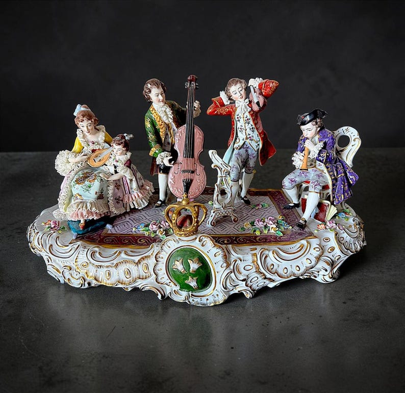 Rare Antique Sitzendorf German Porcelain Figurine - Authentic - Group Music - Large 19” Hand Painted Lace Rococo Victorian Style - 10097 image 2