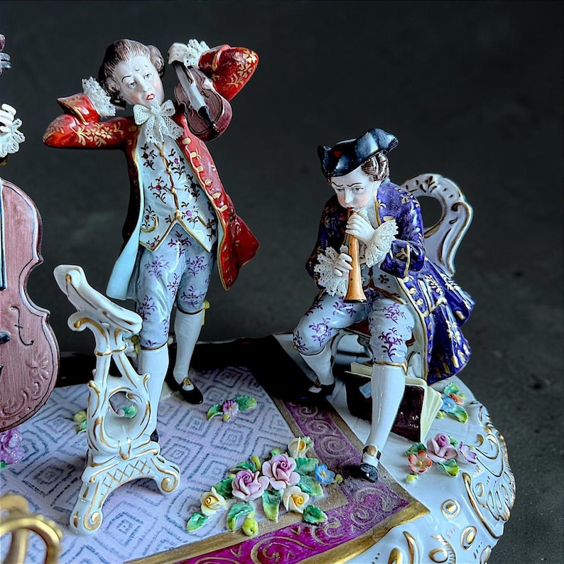 Rare Antique Sitzendorf German Porcelain Figurine - Authentic - Group Music - Large 19” Hand Painted Lace Rococo Victorian Style - 10097 image 9