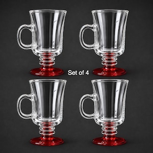 Lot de 4 tasses à café irlandaises vintage à pieds rouge rubis et verres sur pied - Rares