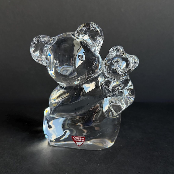 Orrefors Crystal Bear Figurine Mother Baby - Made in Sweden