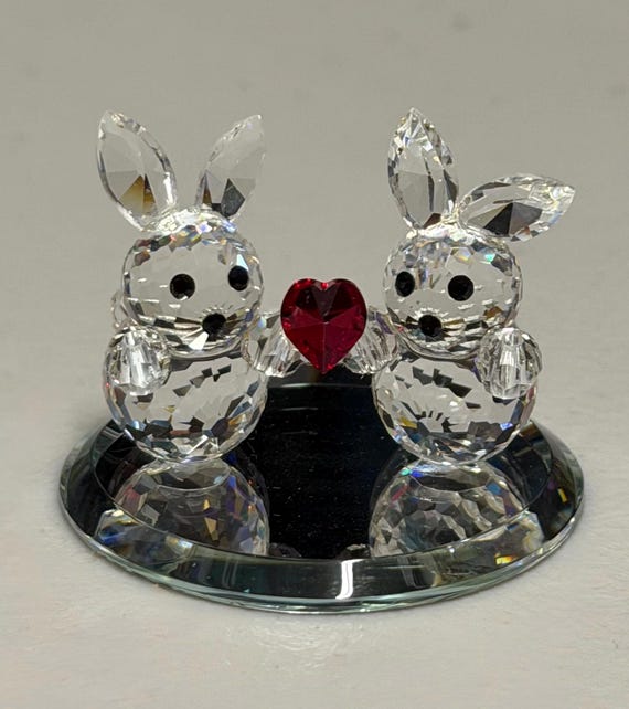 Crystal Love Bunnies Figurine With Red Heart Swarovski Style - 1