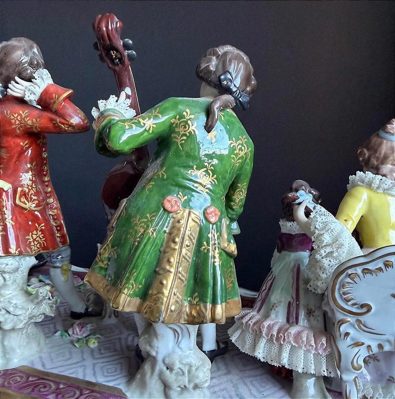 Rare Antique Sitzendorf German Porcelain Figurine - Authentic - Group Music - Large 19” Hand Painted Lace Rococo Victorian Style - 10097 image 7