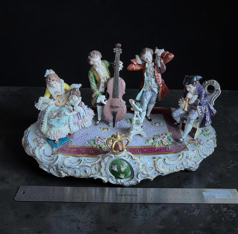 Rare Antique Sitzendorf German Porcelain Figurine - Authentic - Group Music - Large 19” Hand Painted Lace Rococo Victorian Style - 10097 image 14