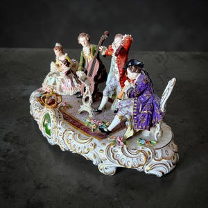 Rare Antique Sitzendorf German Porcelain Figurine - Authentic - Group Music - Large 19” Hand Painted Lace Rococo Victorian Style - 10097 image 3
