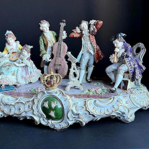 Rare Antique Sitzendorf German Porcelain Figurine - Authentic - Group Music - Large 19” Hand Painted Lace Rococo Victorian Style - 10097 image 15