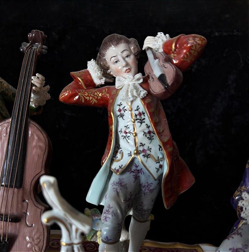 Rare Antique Sitzendorf German Porcelain Figurine - Authentic - Group Music - Large 19” Hand Painted Lace Rococo Victorian Style - 10097 image 12