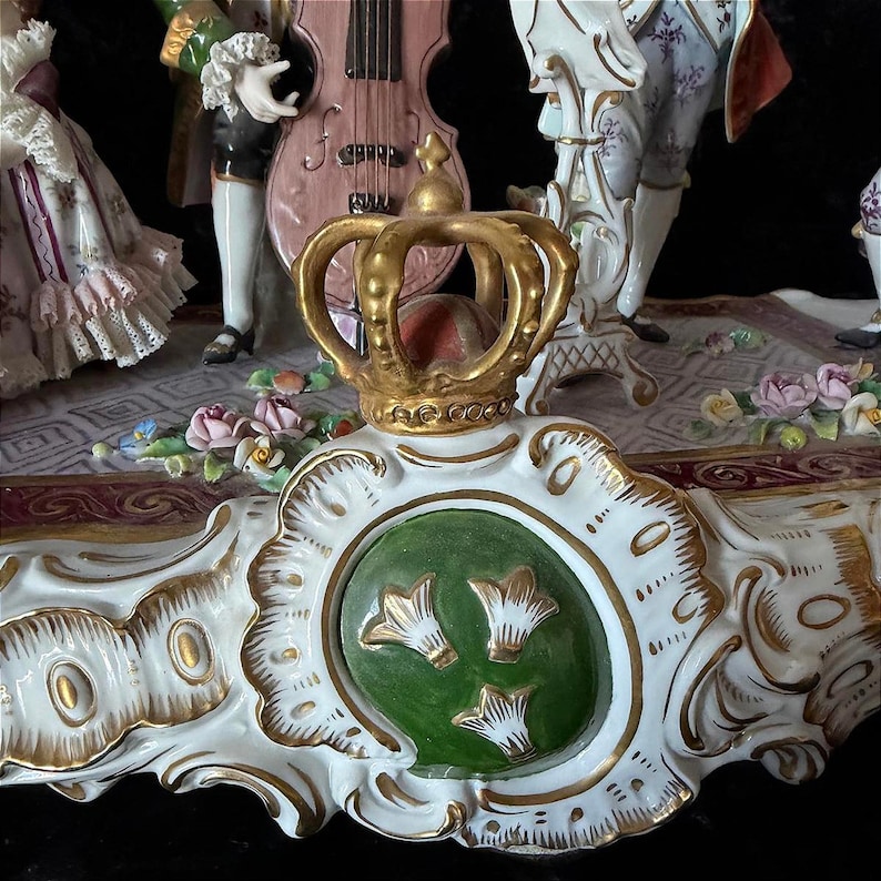Rare Antique Sitzendorf German Porcelain Figurine - Authentic - Group Music - Large 19” Hand Painted Lace Rococo Victorian Style - 10097 image 5