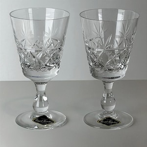 Royal Brierley Crystal Wine Glasses Pair in Original Box -5.5" Tall- Made in England - Cut Crystal Goblets Vintage Stemware Set of 2 - 10311