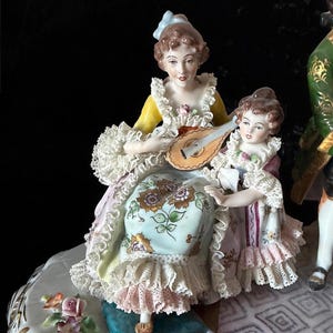 Rare Antique Sitzendorf German Porcelain Figurine - Authentic - Group Music - Large 19” Hand Painted Lace Rococo Victorian Style - 10097 image 4