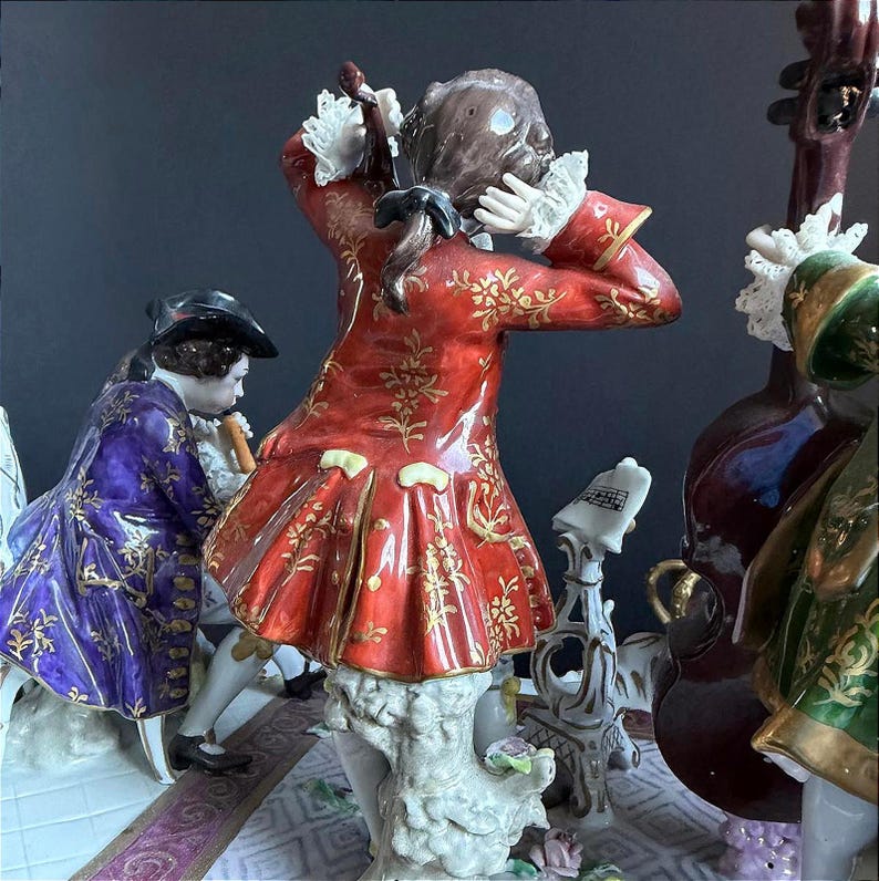 Rare Antique Sitzendorf German Porcelain Figurine - Authentic - Group Music - Large 19” Hand Painted Lace Rococo Victorian Style - 10097 image 8