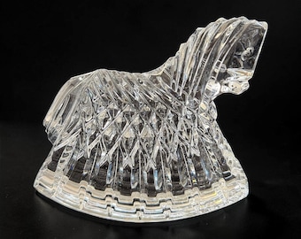 Vintage Waterford Kristall Schaukelpferd Figur 4 "x 5" - Clear Cut Crystal Baby Andenken Kinderzimmer Dekor Sammler Pferd Skulptur - 10325