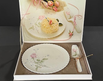ミカサ エイプリルローズ ケーキプレート＆サーバーセット ボーンチャイナ 日本製 新品 オリジナルボックス入り