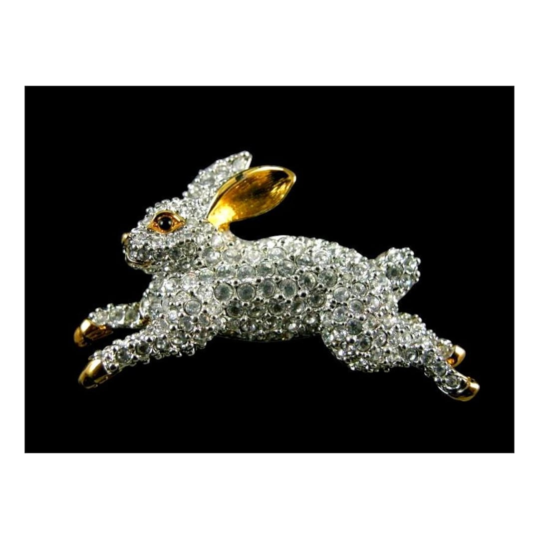 Signed Rare Swarovski Crystal Rabbit Brooch Pin 22KT Gold Plated ...
