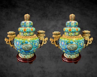 アンティーク七宝香炉 龍柄蓮華＆カササギペア - Etsy 日本