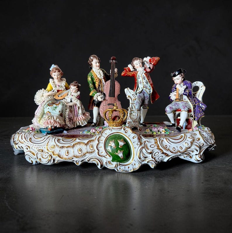 Rare Antique Sitzendorf German Porcelain Figurine - Authentic - Group Music - Large 19” Hand Painted Lace Rococo Victorian Style - 10097 image 13