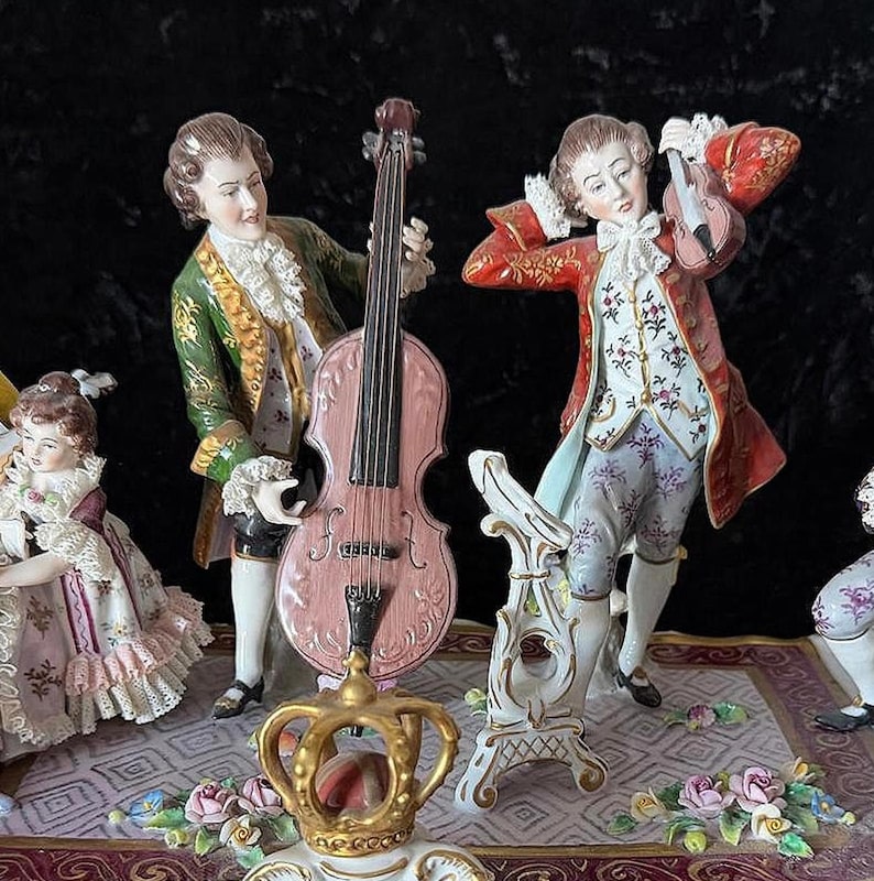 Rare Antique Sitzendorf German Porcelain Figurine - Authentic - Group Music - Large 19” Hand Painted Lace Rococo Victorian Style - 10097 image 11