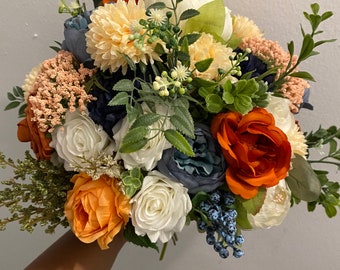 Orange Blue Bouquet Etsy