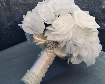 The Flower Magician Pale Pink And Ivory Cascading Wedding Bouquet