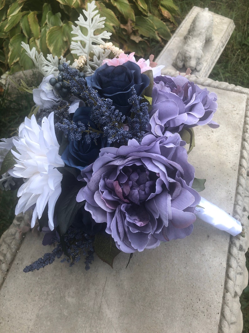 Blue purple Bouquet Navy grey Bouquet ElegantArrangements8 Rustic bouquet Boho bouquet Winter Wedding Bouquet Wedding Bouquet