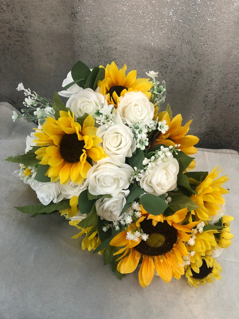 boho bouquet elegantArrangements8 sunflower wedding bouquet wedding bouquet bride bouquet sunflower cascading bouquet