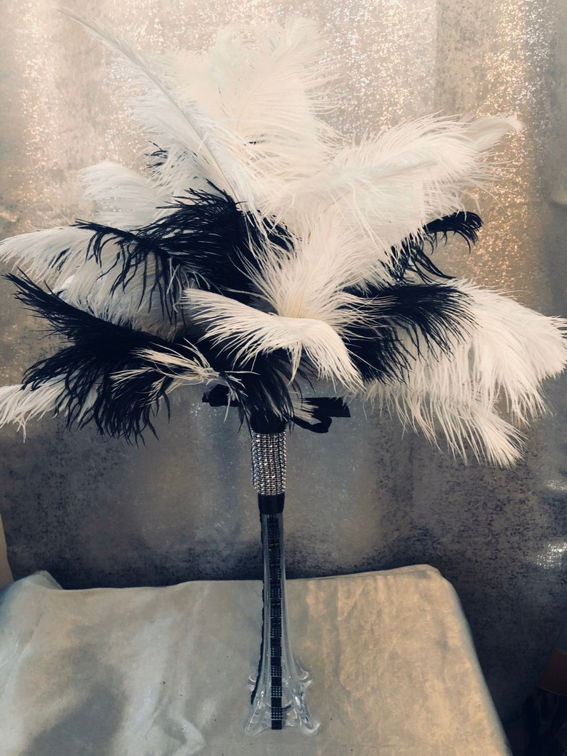 Feather centerpiece black &white feather centerpiece black Etsy
