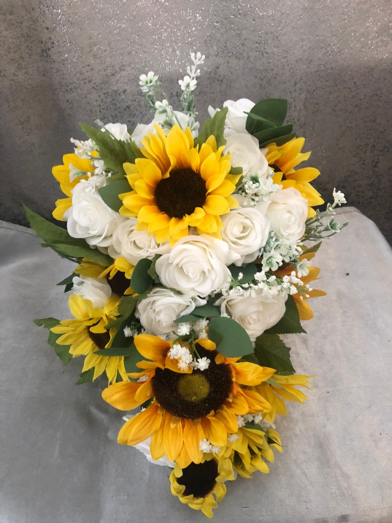 boho bouquet elegantArrangements8 sunflower wedding bouquet wedding bouquet bride bouquet sunflower cascading bouquet