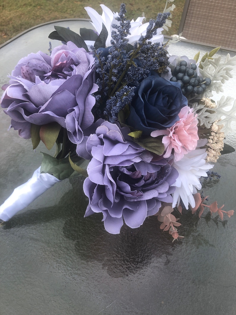 Blue purple Bouquet Navy grey Bouquet ElegantArrangements8 Rustic bouquet Boho bouquet Winter Wedding Bouquet Wedding Bouquet