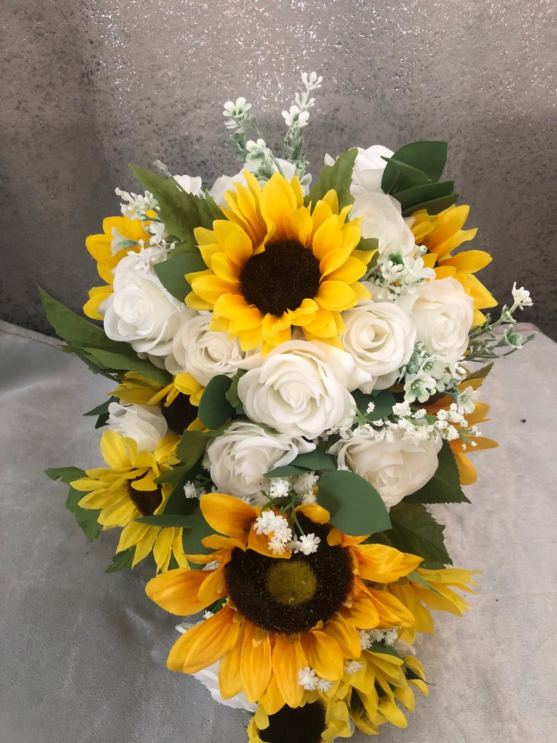 boho bouquet elegantArrangements8 sunflower wedding bouquet wedding bouquet bride bouquet sunflower cascading bouquet